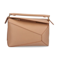 【LOEWE 羅威】Small Puzzle 小款 柔軟粒面小牛皮 拼圖包 幾何 拼接包 肩背包 Toffee 太妃糖色