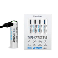 【Wephone】4號AAA USB鋰離子充電電池 Type-C充電孔 750mWh-一卡4入裝(附電池盒)