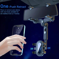 Adjustable Car Phone Holder 360° Rotation Rearview Mirror Phone Holder Navigator Bracket Retractable For Universal Car Mobile