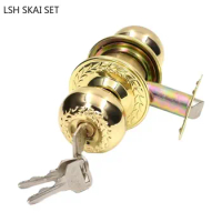 Gold Stainless Steel Ball Handle Lock Bathroom Wooden Door Lock Indoor Single Tongue Deadbolt Lockset Kitchen Hardware Door Lock