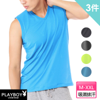 【PLAYBOY】3件組 輕肌感琱絲吸排透氣無袖衫-廠出(台灣製/男背心)