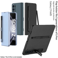 For Samsung Galaxy Z Fold 5 Case GKK Plain Leather Folding Flannel Lining Kickstand Cover With Pen Slot For Galaxy Z Fold5