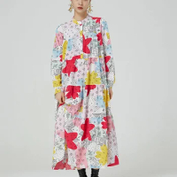 XITAO Print Pattern Dress Fashion New Women Single Breast Full Sleeve 2024 Spring Minority Elegant Dress WMD2866