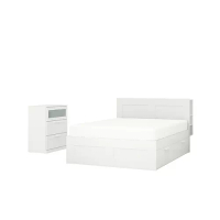 BRIMNES 臥室家具 2件組, 雙人加大床框, 白色