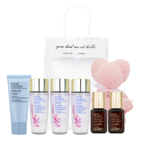 ESTEE LAUDER 雅詩蘭黛 旅行保養組(原生露櫻花輕盈版30mlx3+修護露7mlx2+潔面乳30ml)贈小熊毛巾_百貨公司專櫃貨