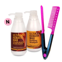 Brazilian keratin 5% formalin 300ml keratin treatment&amp;300ml purifying shampoo hair straightening hair treatment set + Free Comb