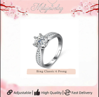 Real S925 Sterling Silver 1CT Moissanite Ring - Star Light Queen Design, Six-Prong Solitaire Engagem