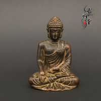 古玩雜項收藏銅小佛像釋迦牟尼擺件坐像小沙彌茶寵佛頭小擺件1入