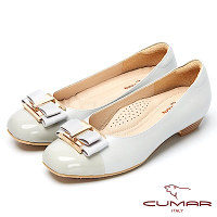 CUMAR粉領時尚-嚴選舒適真皮低跟包鞋-銀灰色