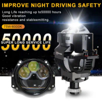 3Inch Bi LED laser projector headlight Bulb H4 9005 9006 H7 Led Lens Light Car Lenticular Optics For Hella 3R Fan Canbus Lamp