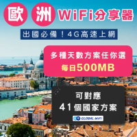 【歐洲41國 WiFi分享器】歐洲4G上網 每日500MB任選天數 出國必備 高速上網