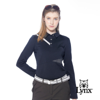 【Lynx Golf】korea女款右肩線條剪接設計長袖POLO衫/高爾夫球衫-黑色