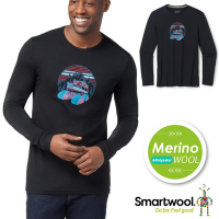 SmartWool 男 美麗諾羊毛控溫圓領長袖塗鴉T恤(鏟雪車).運動上衣_黑色