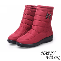 【HAPPY WALK】輕量時尚釦飾雙層防水防滑加厚保暖雪靴(紅)