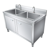 不鏽鋼水池櫃商用水槽單雙池廚房櫃式洗菜盆池食堂家用洗碗池