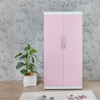 Birdie南亞塑鋼-3尺二門塑鋼衣櫃(白色+粉紅色)-91x59.5x189cm
