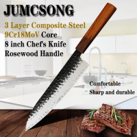 JUMCSONG 9Cr18MOV Hand-Forged Professional Chef Knife 3 Layer Steel Japanese 8-inch Utility Knife Kitchen Knife