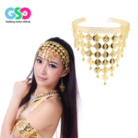 Bando Kepala Belly Dance Warna Emas Gaya India Bando Wanita Aksen Kalung Kepala Koin Payet