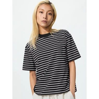 Uniqlo AIRism Cotton T-Shirt (stripe) Kaos Wanita L 09 BLACK