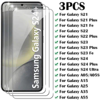 3Pcs Tempered Glass For Samsung Galaxy S22 S23 S21 Fe S24 Plus Screen Protector Samsung A25 A05S A15 A35 A55 A05 S24 Ultra glass