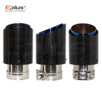 Car Glossy Carbon Fibre Exhaust System Muffler Pipe Tip Straight Universal Blue Stainless Mufflers Decorations For Akrapovic