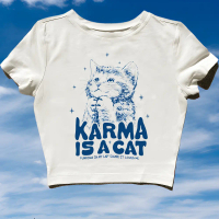Crop Top Taylor Swift KARMA IS A CAT | Crop Tee Y2K White VINTAGE | T-Shirt Band Musik Bootleg CROPT