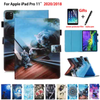 Coque Case For iPad Pro 11 2020 2018 Cover For iPad Pro 11" 2020 Funda Tablet Animal Pattern Flip Stand Skin Shell Capa +Gift
