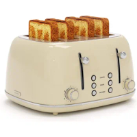 Toaster 4 Slice, Retro Stainless Toaster with 6 Bread Shade Settings,1.5''Wide Slots Toaster (Cream)