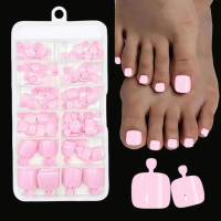 120Pcs Glossy Nude Pink French Press On Toenail Set Solid Toe Square Mani Fake Tips Short D2W8