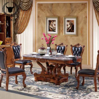 European solid wood marble dining table and chair combination Wujinmu dining table