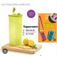 Tupperware Slim Line 2L Warna Baru - Botol Plastik 2 Liter dengan Desain Slim Line dan Warna Baru