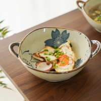 日式雙耳盤 陶瓷復古湯盤家用加深菜盤帶把手的餐具深口盤子