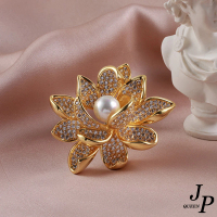 【Jpqueen】淡雅荷花蓮花鑲鑽珍珠鋯石胸針別針(2色)