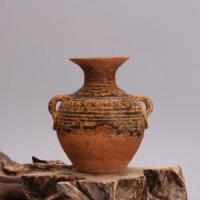 All Handmade Eastern Han Dynasty Yue Kiln Double Series Garlic Jar Dark Engraving Imitation Unearthed Antique Porcelain Crafts