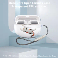 For Bose Ultra Open Earbuds Transparent Case Soft Case Cute Cat Piggy Lanyard Shockproof Shell Bose Ultra Open Protective Cover