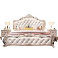 Princess Beds Minimalist Double French Girls Backrest Pink Frame White Leather Queen Size Bed Wooden Luxury Furniture