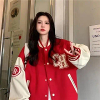 NO1SHOPเสื้อแจ็คเก็ตเบสบอล แบบกระดุม เนื้อผ้าหนานิ่ม