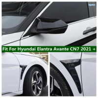 Black Exterior Refit Kit For Hyundai Elantra Avante CN7 2021 - 2023 Intake Air Vent Hood Fender Cover Trim Rearview Mirror Case