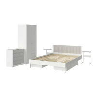 BRUKSVARA 臥室家具9件組, 雙人加大床框, 白色