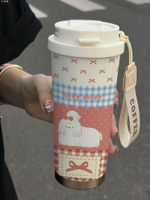 卡皮巴拉316不銹鋼咖啡杯卡通可愛陶瓷保溫杯高級感搪瓷杯子ins風