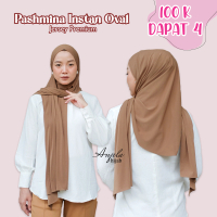 Paket Usaha isi 4pcs Pashmina Instan Oval Jersey (Bebas Pilih Warna) Pasmina Instant Oval Jersey  Mu