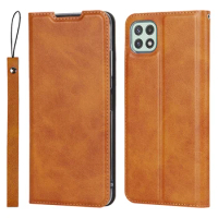 Premium Leather Case for Samsung Galaxy A22 A22s 5G Ultra-Thin Retro Flip Case Magnetic adsorption cover + 1 Lanyard