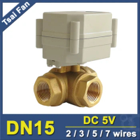 TF15-BH3-A Brass 1/2'' Horizontal 3 Way T/L Type DN15 Motor Operated Ball Valve DC5V 2/3/5/7 Wires For Flow Control