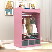 ZK30 Open Hanging Armoire Closet With Mirror Storage Locker Dresser Pink Kids Costume Organizer Costume Rack Kids Armoire