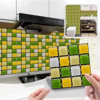 10pcs Marble Mosaic Tiles Wall Sticker Transfers Flat 3D Printed Covers For Kitchen Bathroom Peel &amp; Stick Waterproof Art Mural