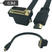 Flat Slim High Speed HDMI -compatibleI to DVI 24+1 Male 90° angle Cable 0.3m