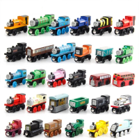 Wooden Thomas Train Toys for Children, Non Powered Magnetic Connection, Hand Pushed Rail Train Toy,