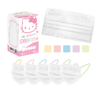 【艾爾絲】Hello Kitty夢幻白五色耳繩醫療口罩 50片/盒(momo獨家款)
