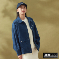【JEEP】女裝 變化領片燈芯絨長袖外套(藍色)