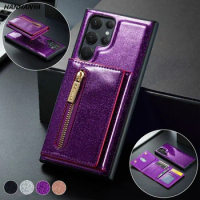 Glitter Leather Detachable Cards Zipper Wallet Magnetic Case For Samsung Galaxy S22 Ultra S21 Plus S20 FE S23 Note20 Z Fold 4 3